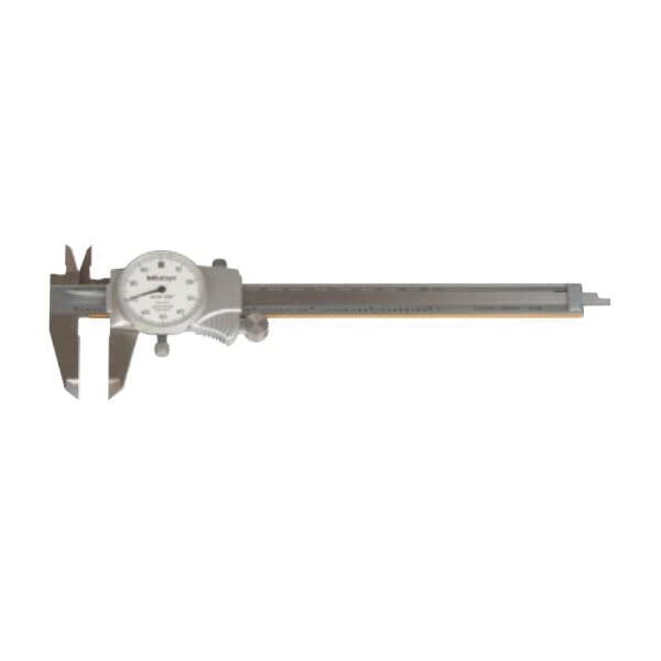 Mitutoyo 505-742 Dial Caliper, 0 to 6 in, Graduation 0.001 in, 0.1 in/rev, 21 x 40 mm D Jaw, Stainless Steel, TiN Coated